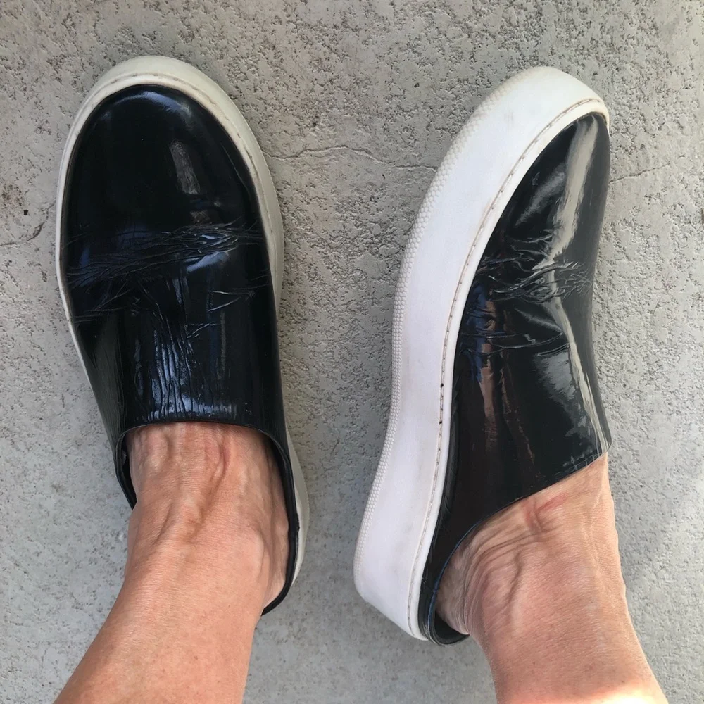 Free People Wynwood Patent Leather Mule Sneakers Black Slip On Shoe EU 38 US 7.5